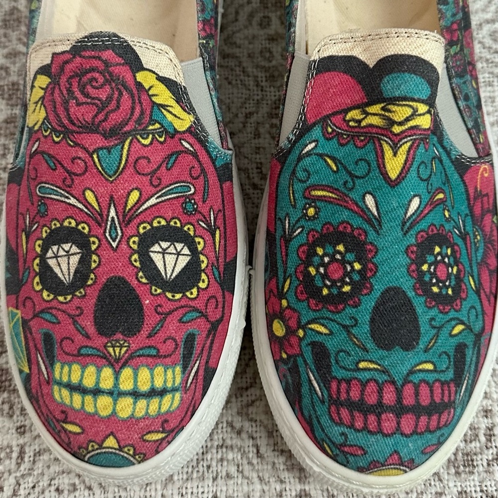 Goby Sugar Skull Graphic Slip On Sneakers | 38 - Picture 2 of 8